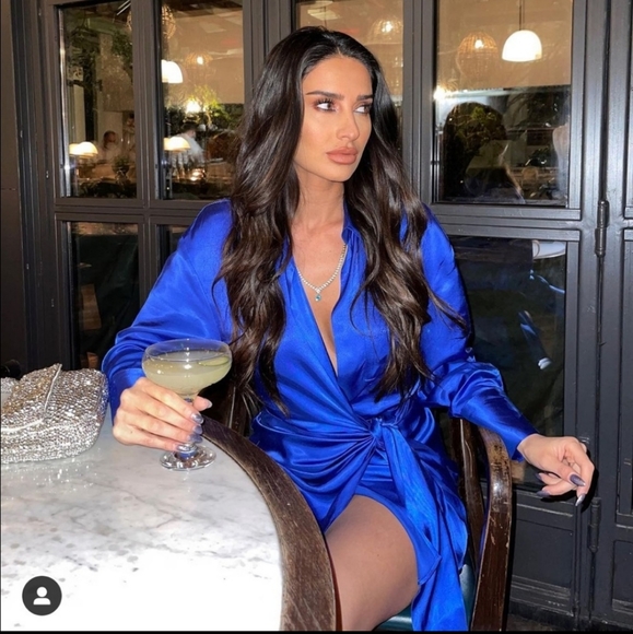 Zara Satin Wrap Blue Mini Dress - Picture 2 of 10